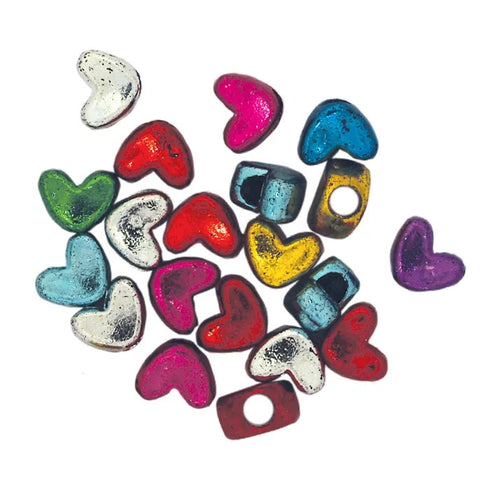 9mm Bright Metallic Heart Beads